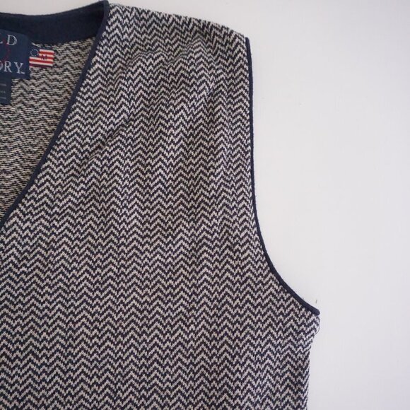 Vintage Old Glory Navy White 3D Knit Chevron 100% Cotton Button Vest Sweater M - Picture 6 of 11